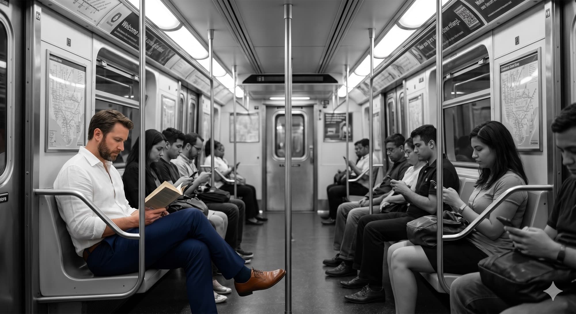 A man reading on the train